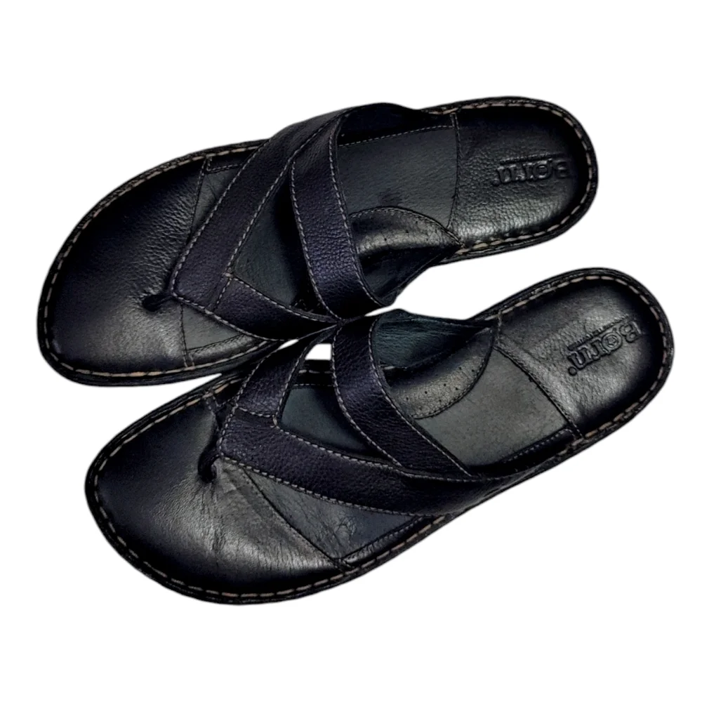 Born Black Leather Crisscross Slide Sandals - Picture 3 of 10